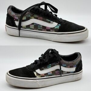 Vans Ward Low Iridescent Checkerboard Black Suede Sneakers Womens 6.5